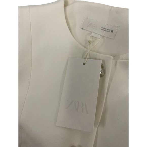 Zara Womens Blazer suit Jacket Size S White Tailored collarless 2399/593 NWT - Picture 3 of 13